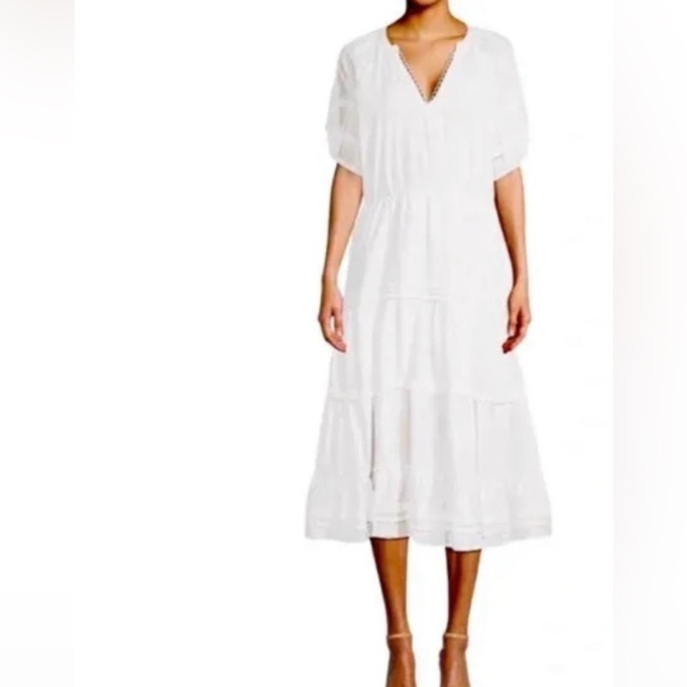 Betsey Johnson White Spectator Tiered Midi Dress Prairie Cottagecore Confetti S